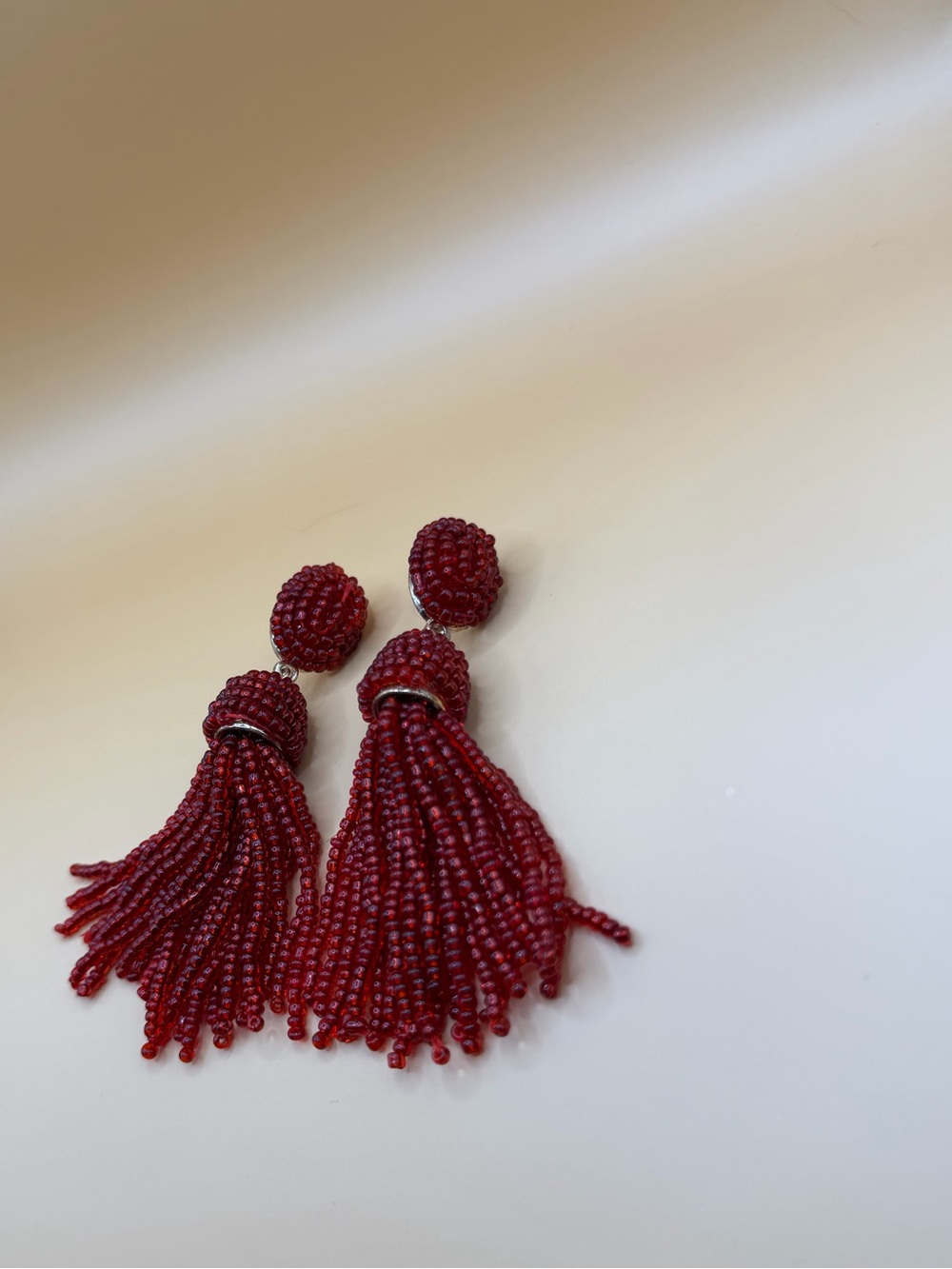 Red Beaded Tassel Drop Earrings